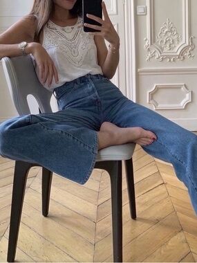 Boho White Crochet Lace Yoke Swing Tank (~Sz Medium)